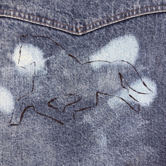 Vintage Levi's Denim Sherpa Lined Snap Button Vest Orange Tab Size L Distressed - Picture 12 of 12